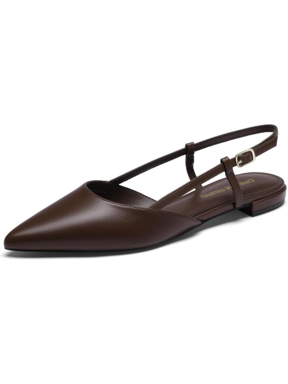 Women's Brown Pointed Toe Slingback Faux Leather Buckle Strap Ballet Flats - Picture 1 of 7